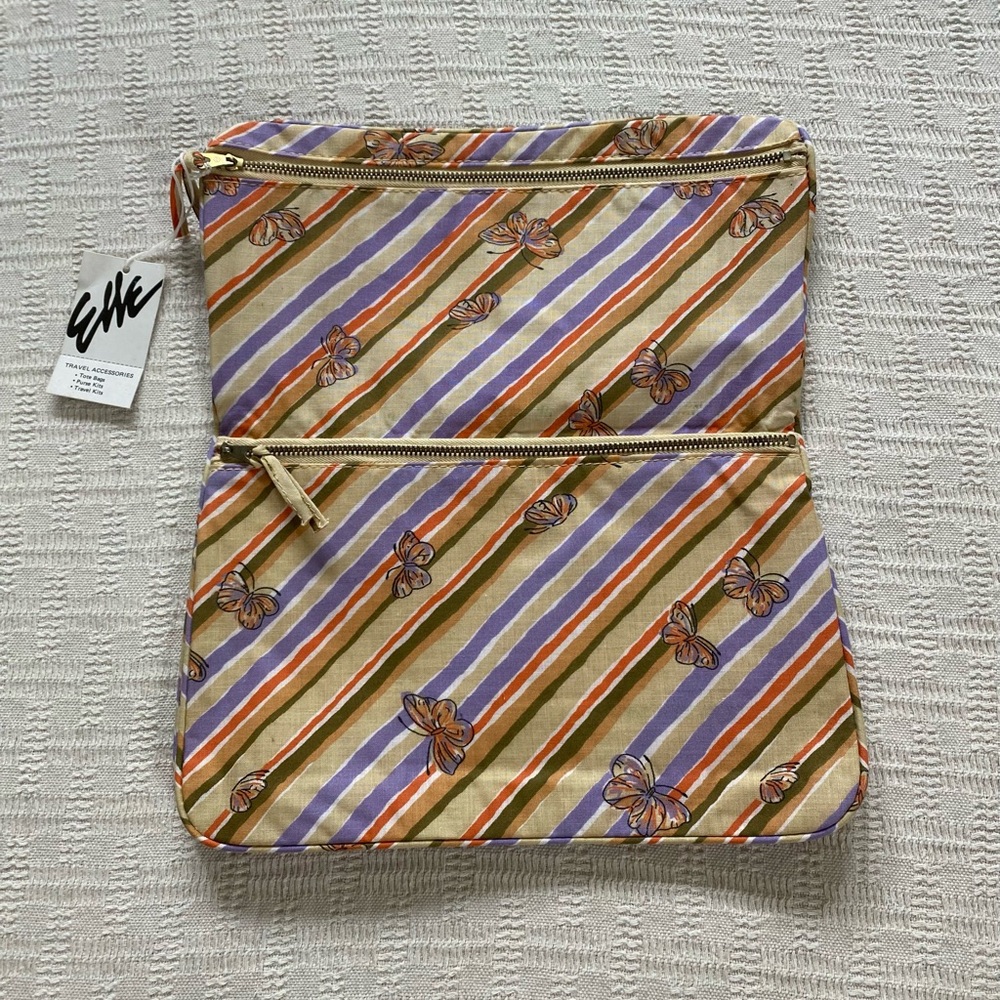 Elle NWT vintage butterfly striped clutch pouch.
